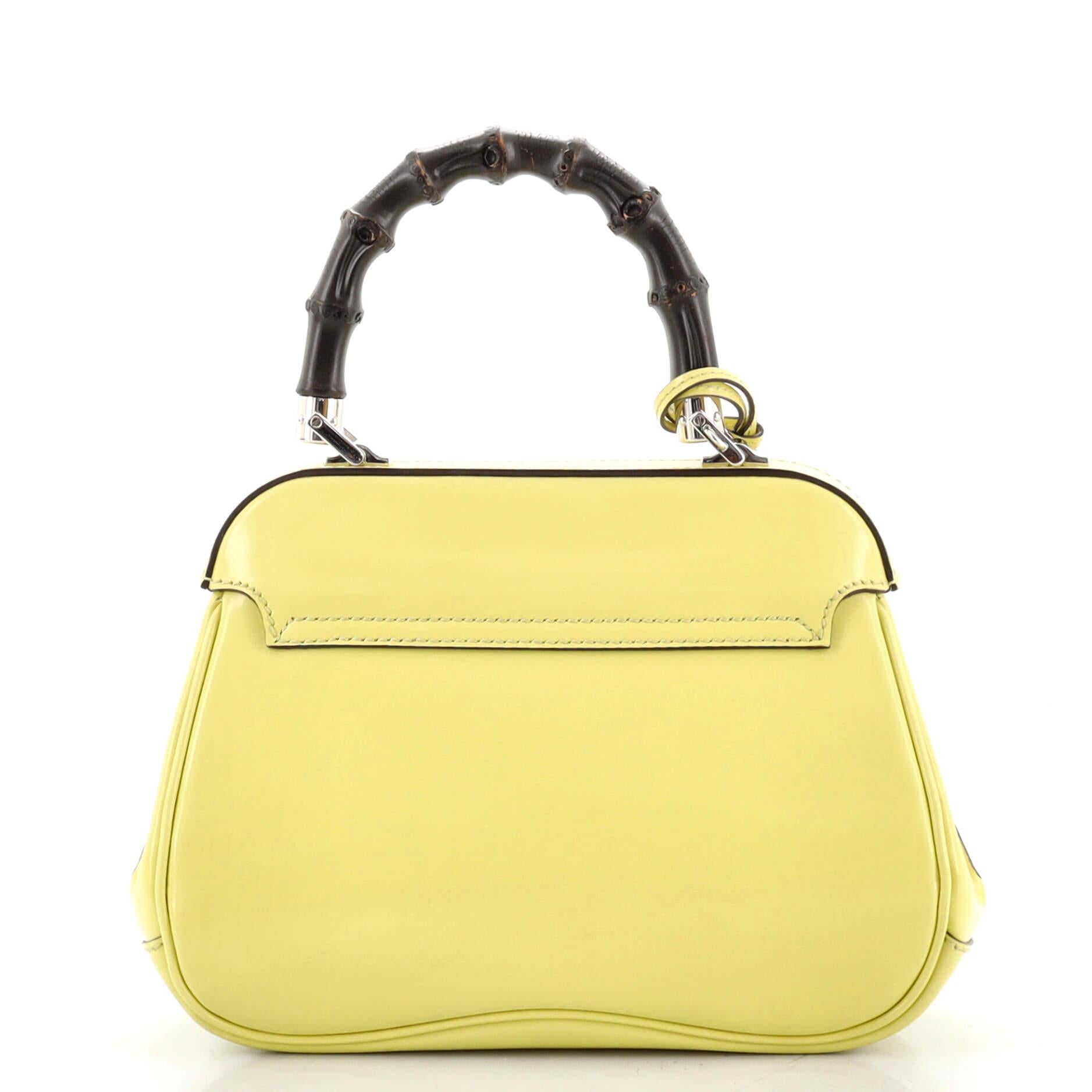 Yellow Gucci Lady Lock Bamboo Top Handle Bag Leather Mini