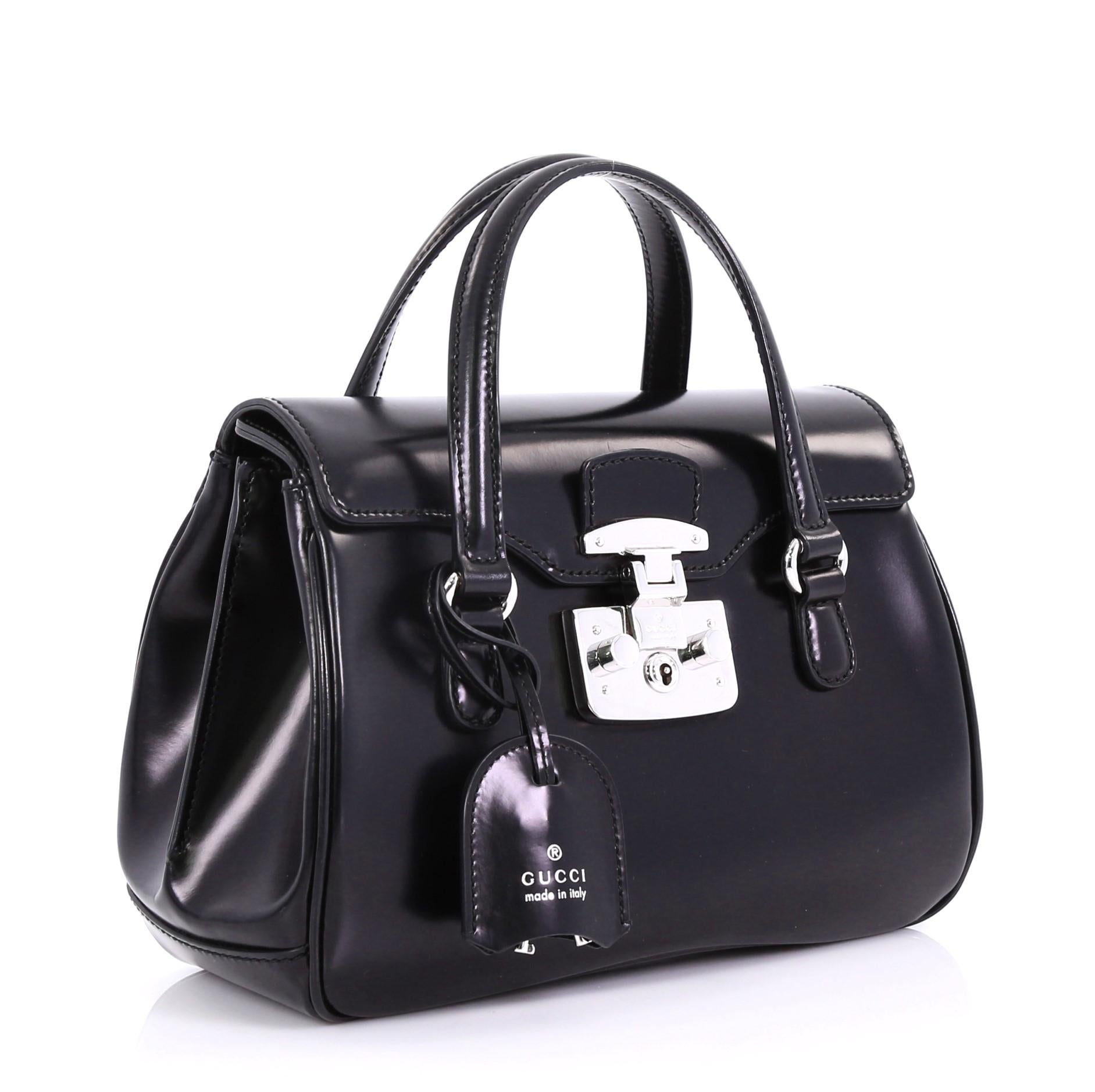 Black Gucci Lady Lock Satchel Leather Small, crafted in black glazed leather