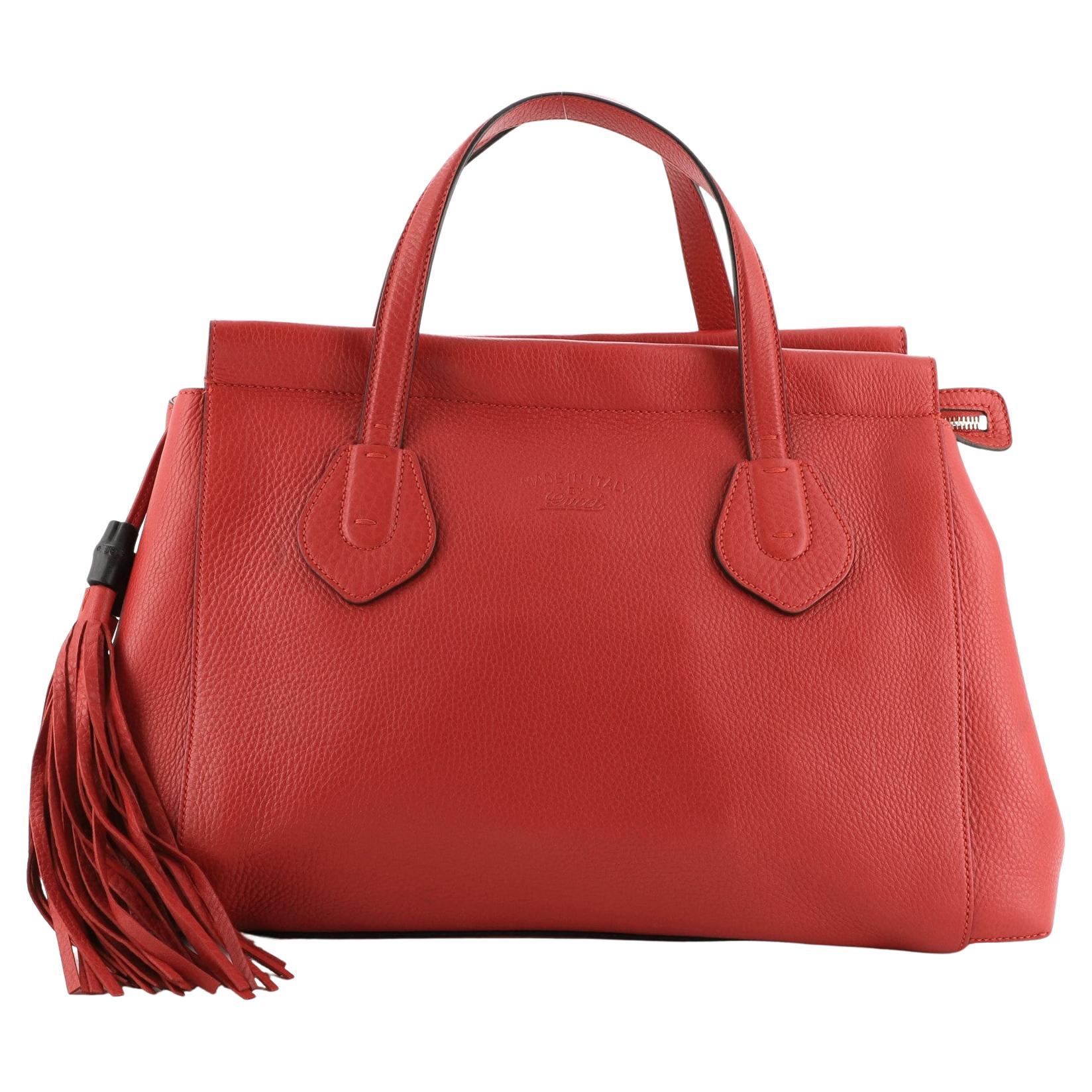 Gucci Red Leather Bamboo Bag at 1stDibs