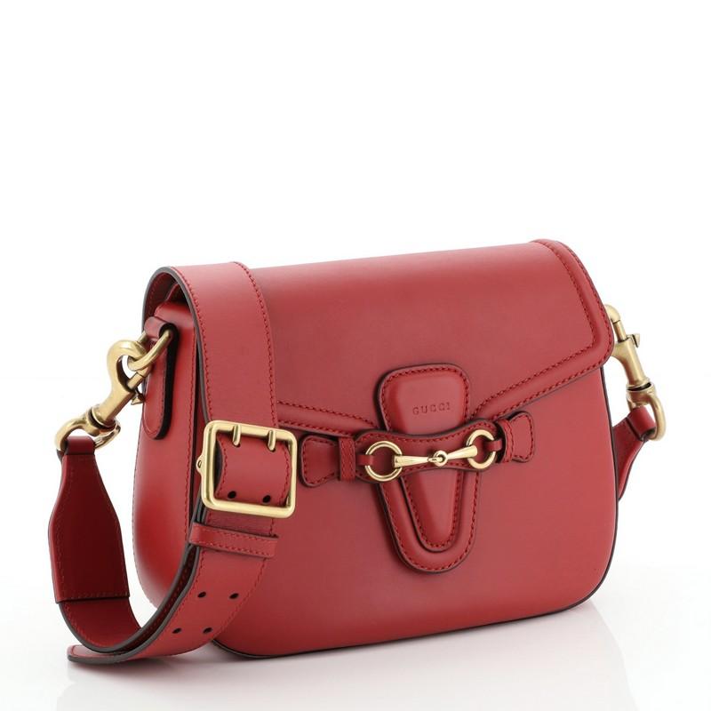 Red Gucci Lady Web Shoulder Bag Leather Medium 