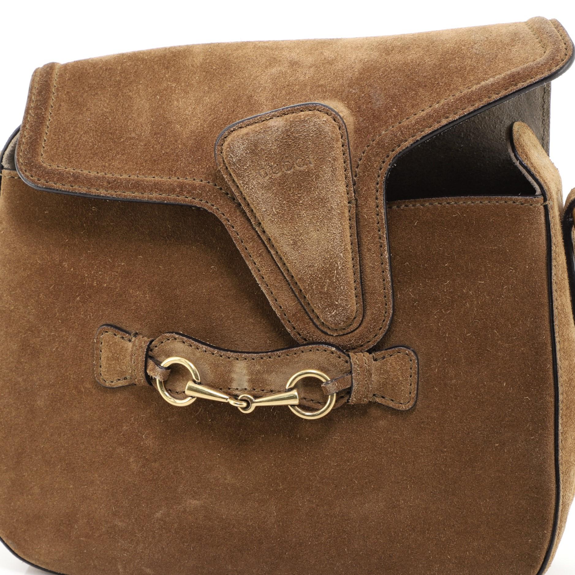 Brown Gucci Lady Web Shoulder Bag Suede Medium