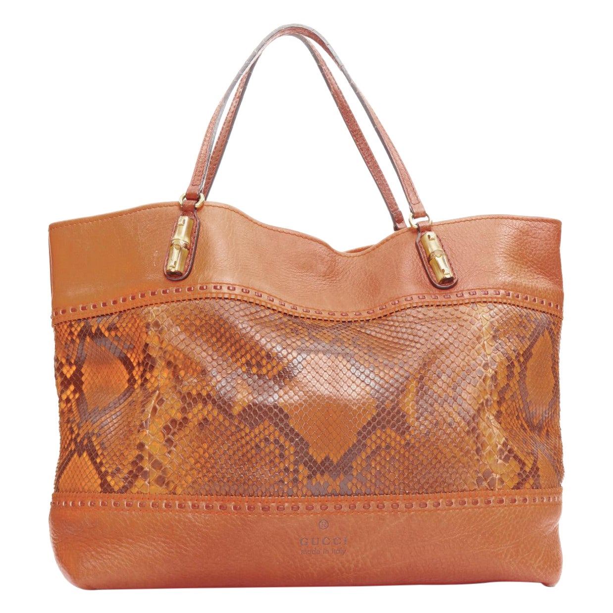 Gucci Laidback Crafty, borsa in pelle di vitello marrone con pannello a scaglie e hardware in bambù in vendita