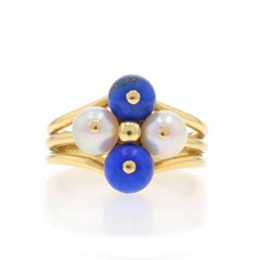 Gucci Lapis Lazuli & Cultured Pearl Vintage Cluster Ring - Yellow Gold 18k Italy