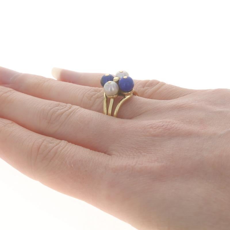 Women's Gucci Lapis Lazuli & Cultured Pearl Vintage Cluster Ring - Yellow Gold 18k Italy For Sale