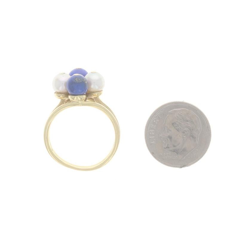 Gucci Lapis Lazuli & Cultured Pearl Vintage Cluster Ring - Yellow Gold 18k Italy For Sale 1