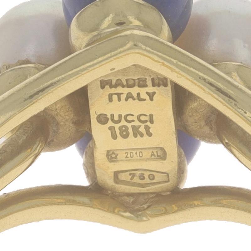 Gucci Lapis Lazuli & Cultured Pearl Vintage Cluster Ring - Yellow Gold 18k Italy For Sale 2