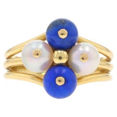 Gucci Lapis Lazuli & Cultured Pearl Vintage Cluster Ring - Yellow Gold 18k Italy