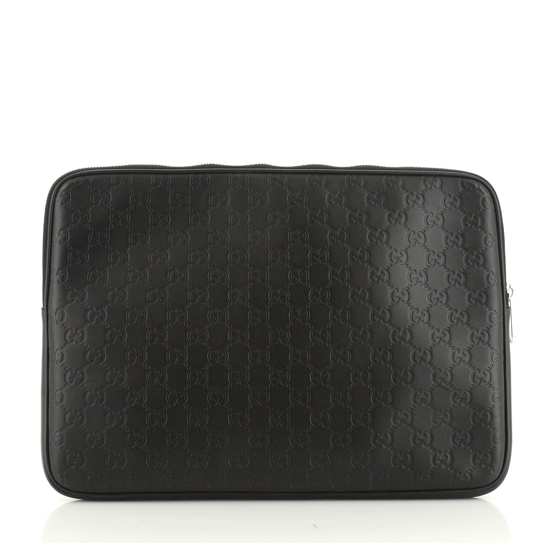 Black Gucci Laptop Sleeve Guccissima Leather