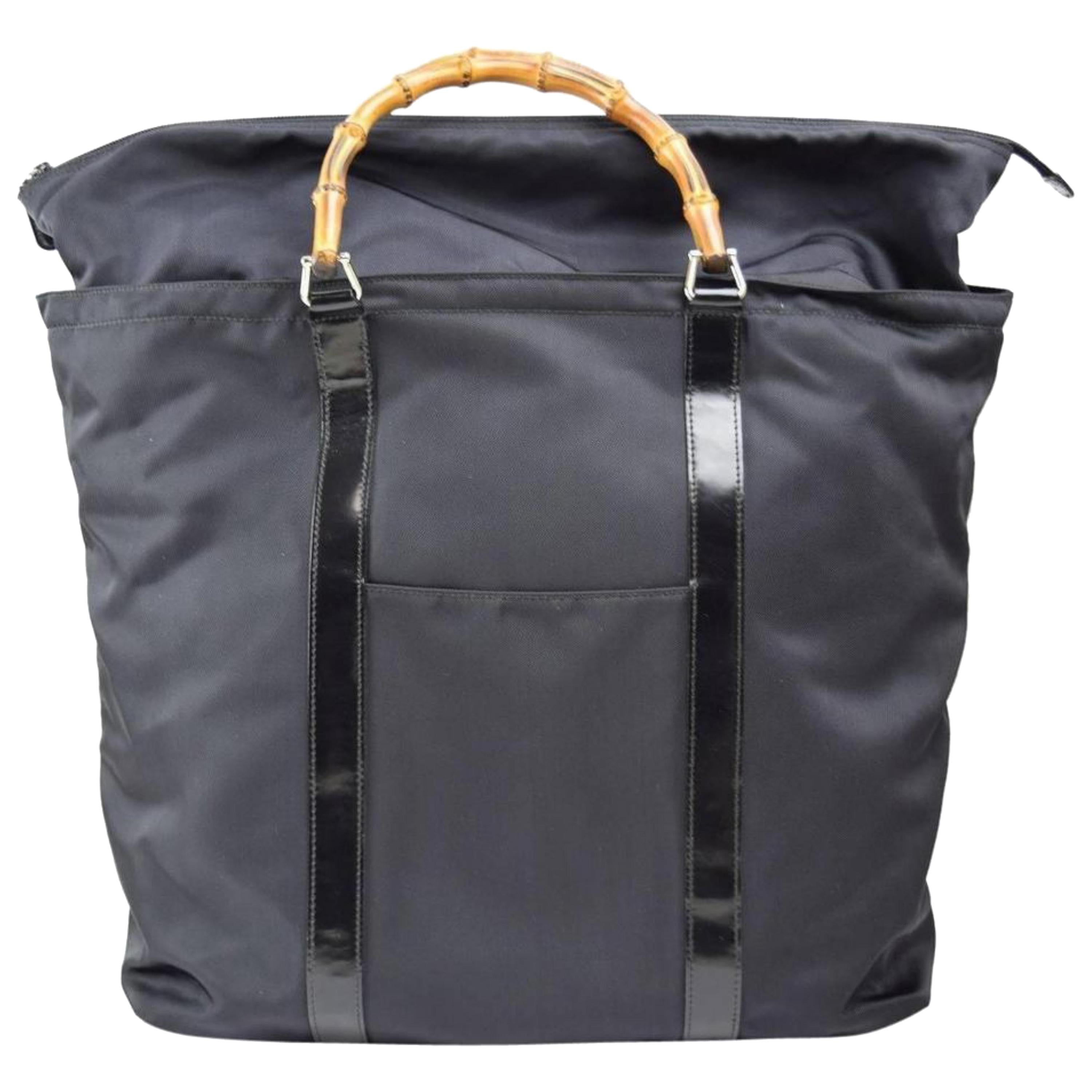 Gucci Large Bamboo 869296 Black Nylon Tote For Sale