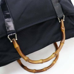 Gucci Large Bamboo Duffle 870073 Black Nylon Tote