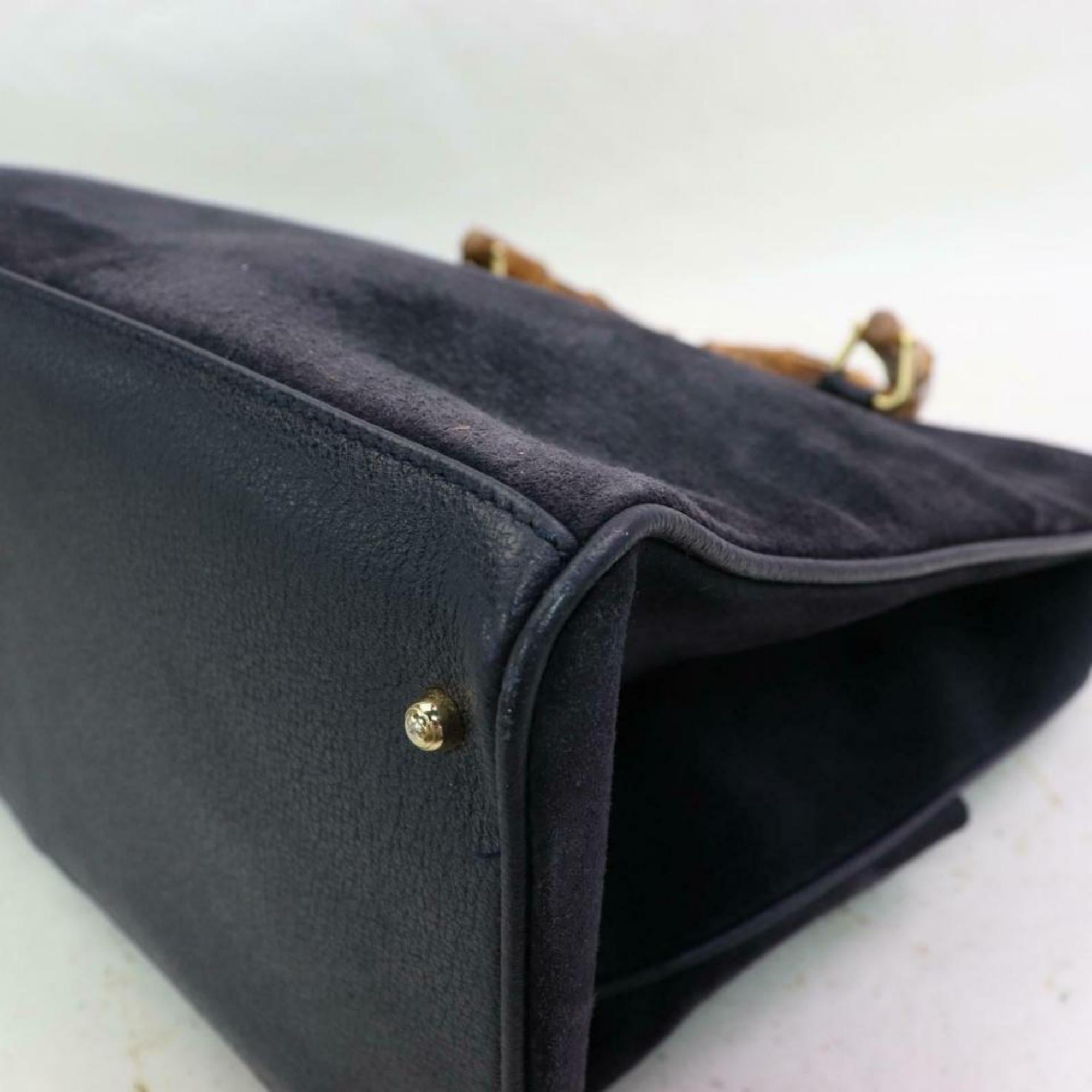 Gucci Large Bamboo Tote 870576 Black Suede Leather Satchel For Sale 5