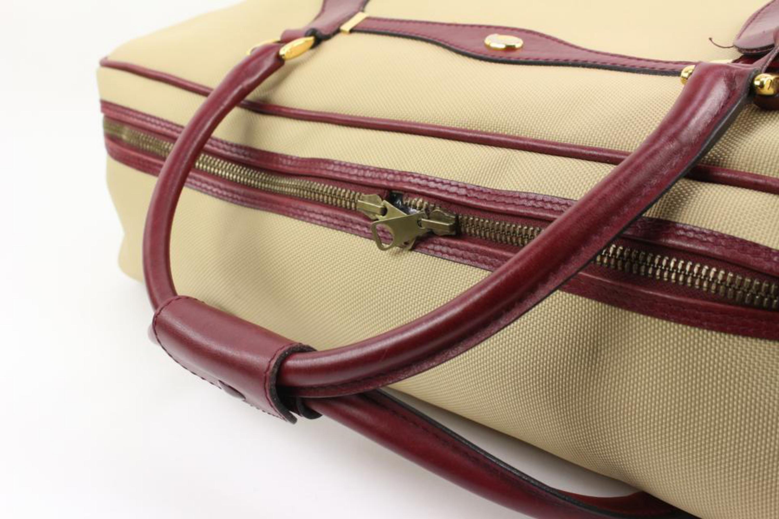 Gucci Large Beige x Burgundy Suitcase Luggage 63g218s In Good Condition For Sale In Dix hills, NY