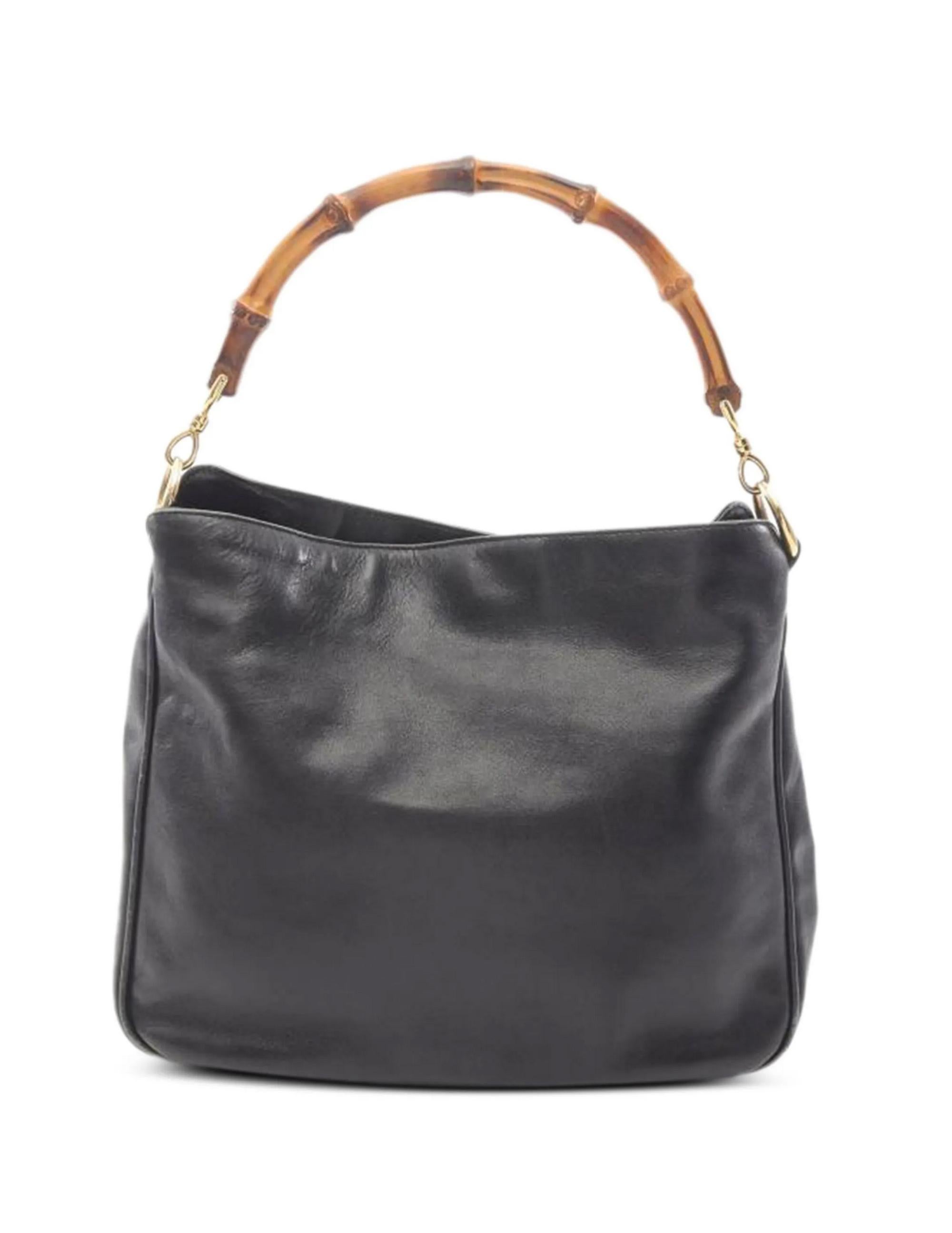 Borsa Bamboo grande in pelle nera di Gucci con tracolla in pelle staccabile ((38,5
