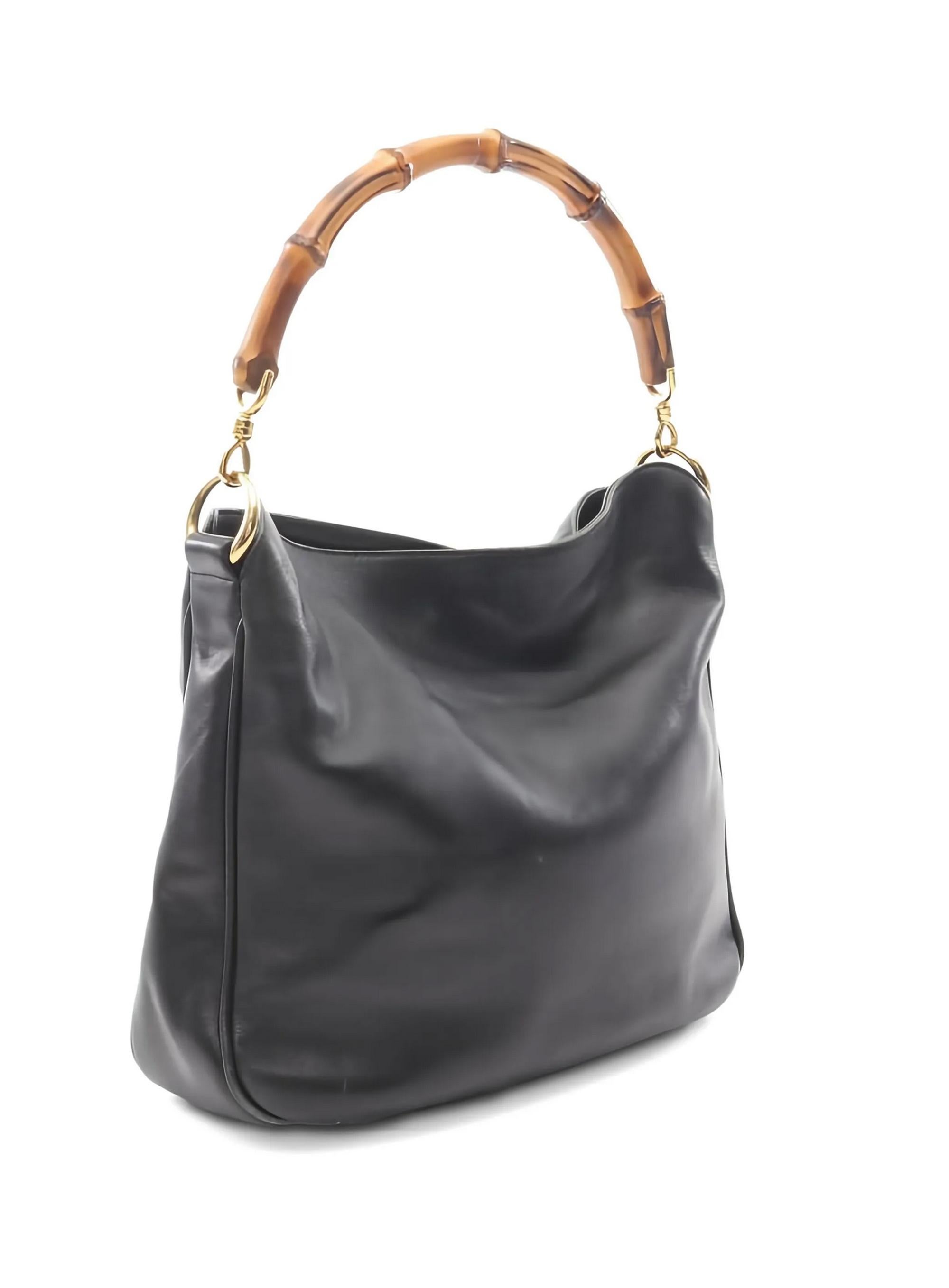 Nero Gucci Borsa Tote grande in pelle nera di bambù in vendita