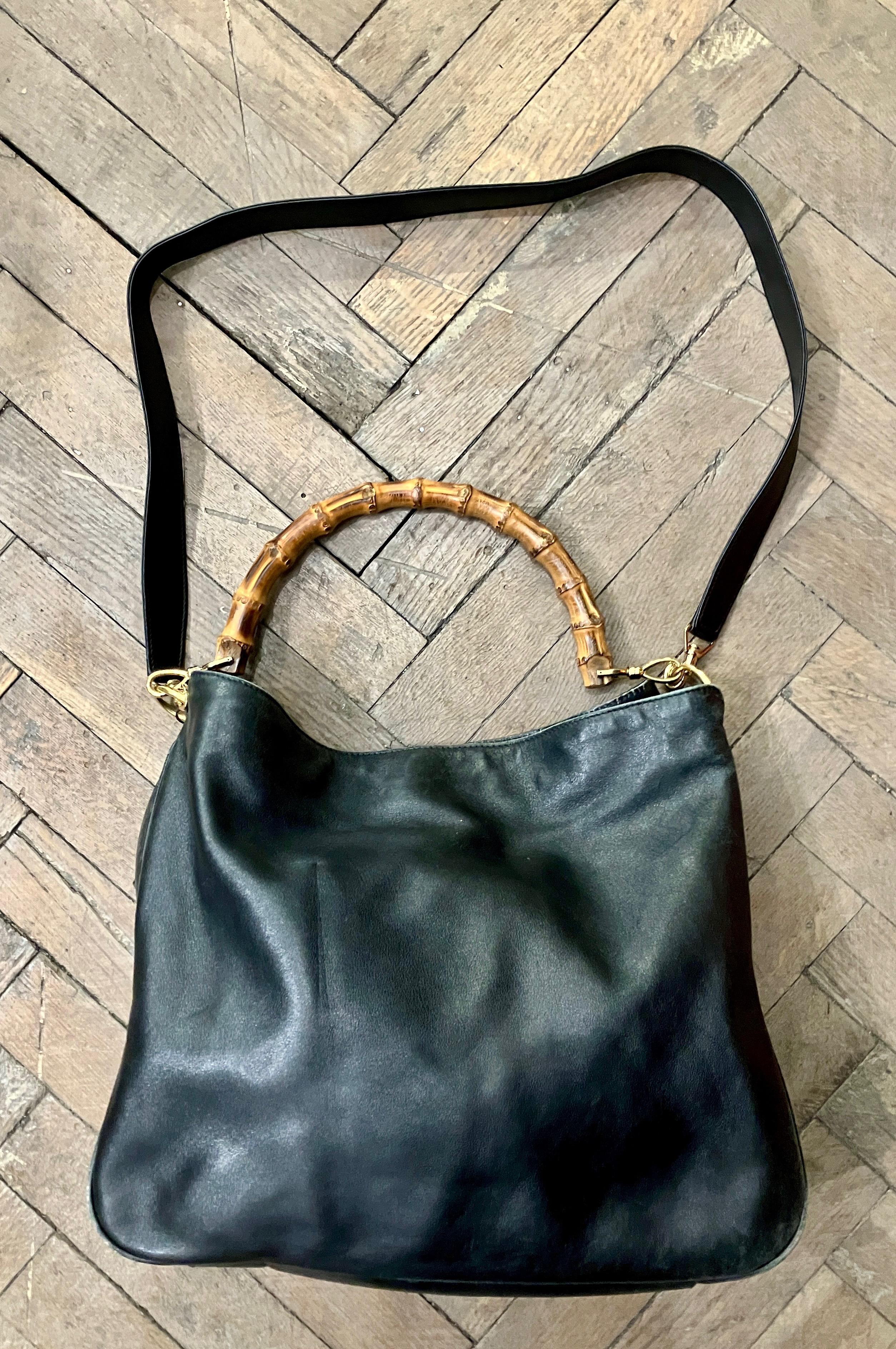 Gucci Borsa Tote grande in pelle nera di bambù in vendita 4