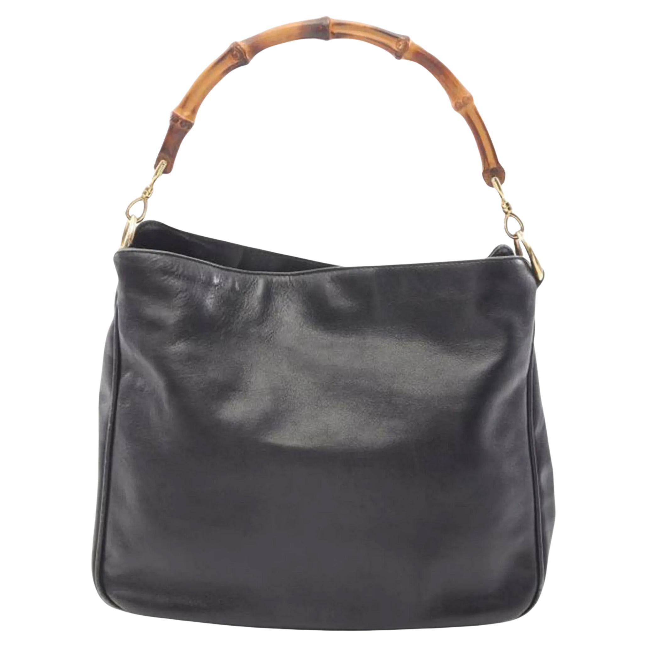 Gucci Borsa Tote grande in pelle nera di bambù