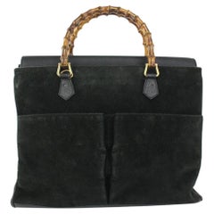 Vintage Gucci Large Black Suede Bamboo Tote 2GU1021 