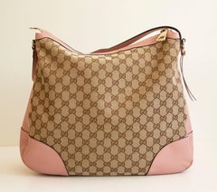 Gucci Large Bree Hobo Bag in GG Canvas with Pink Leather Trim