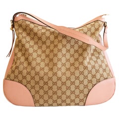 Gucci Large Bree Hobo Bag in GG Canvas with Pink Leather Trim