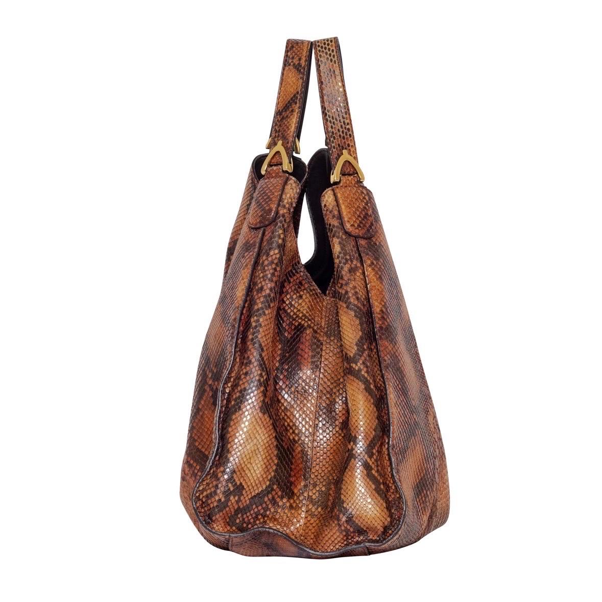 Women's or Men's Gucci Large Brown Python Soft Stirrup Bag
