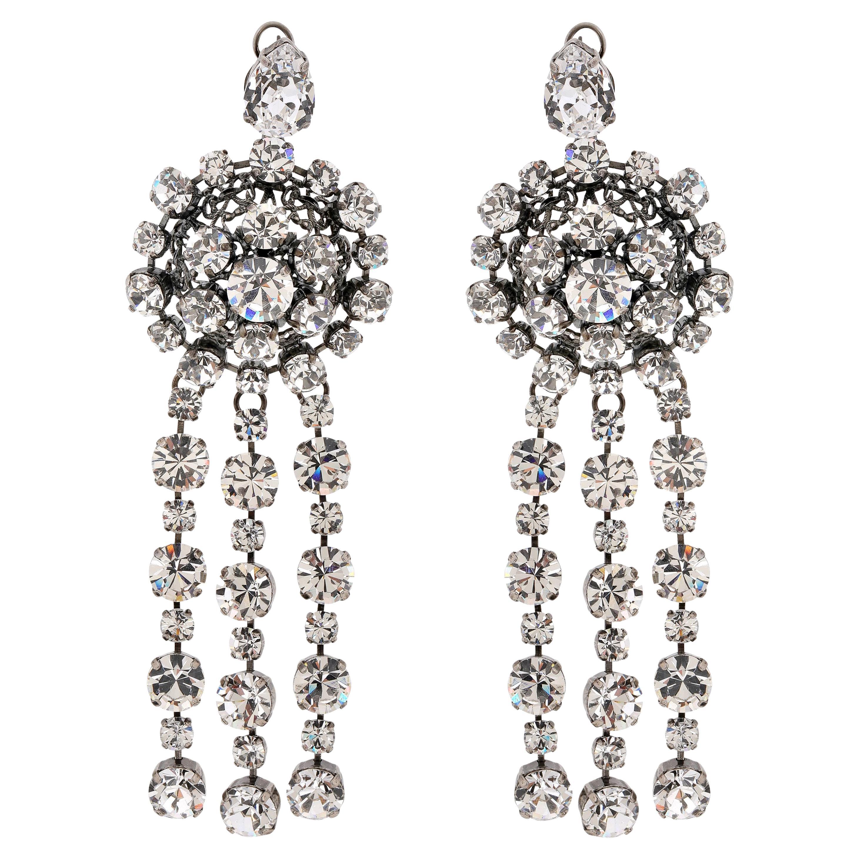 Gucci Large Crystal Chandelier Rhodium Earrings For Sale
