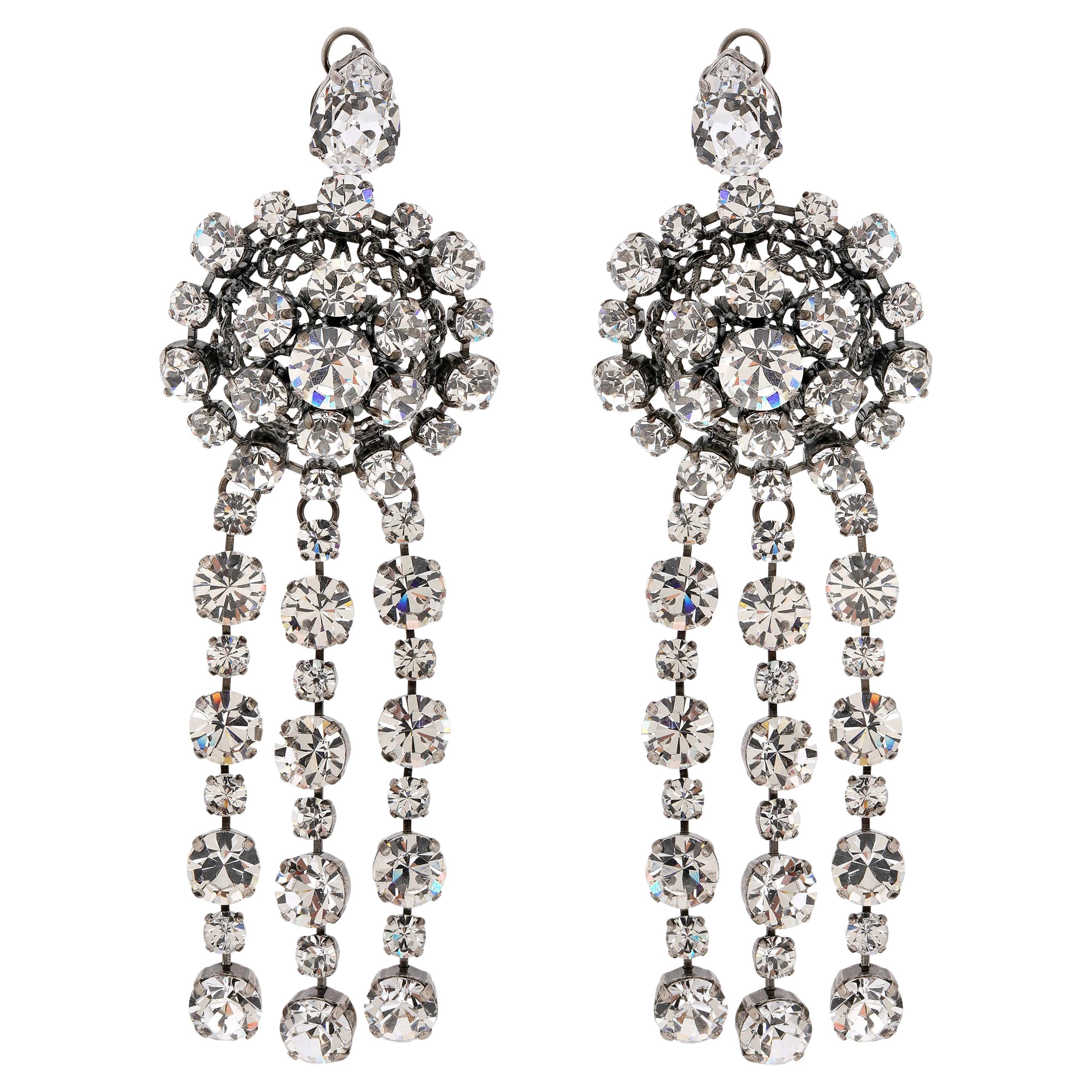Boucles d'oreilles Gucci avec grand lustre en cristal rhodié