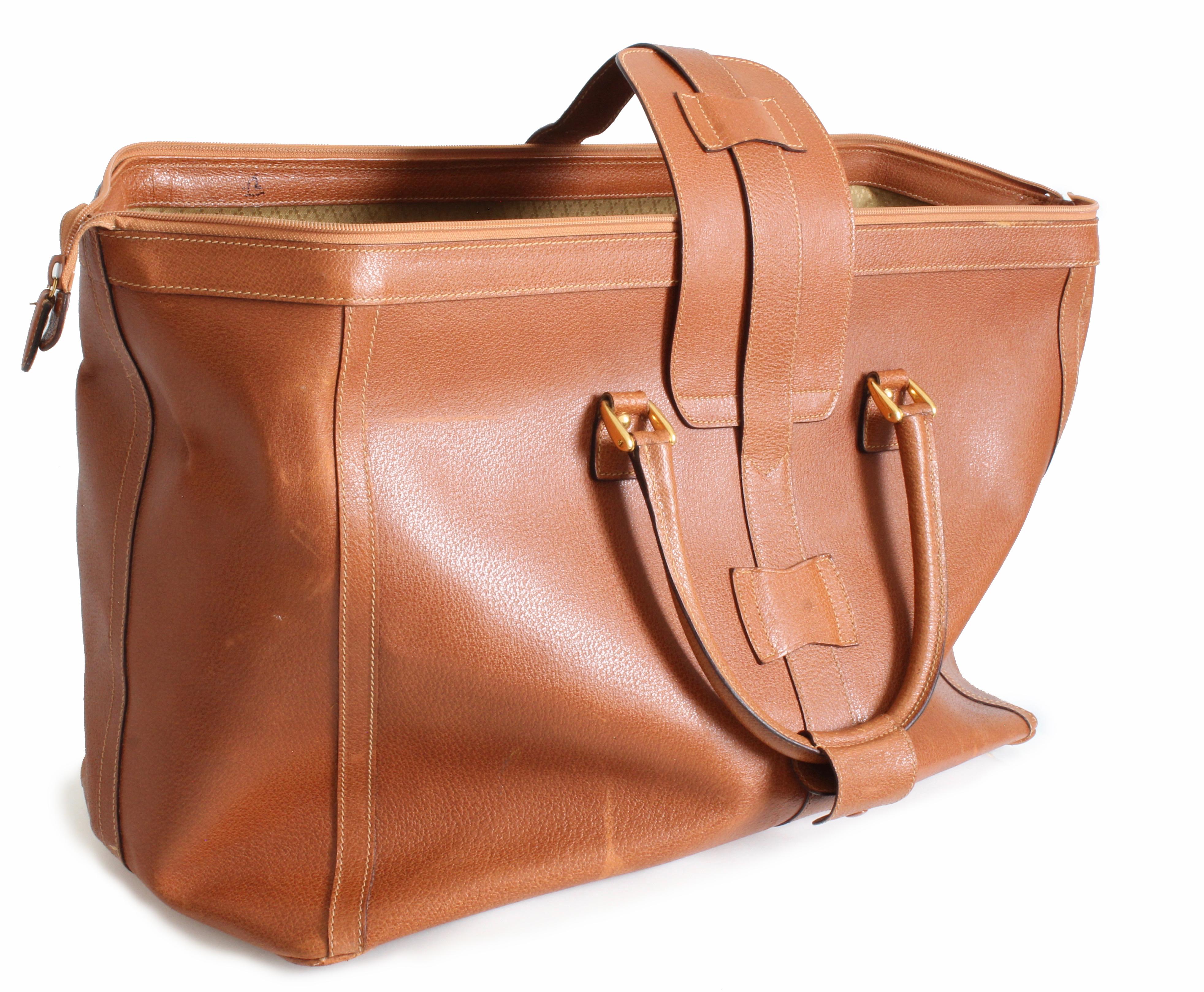 Orange Gucci Large Duffel Travel Bag Pigskin Leather Luggage Rare 65cm 