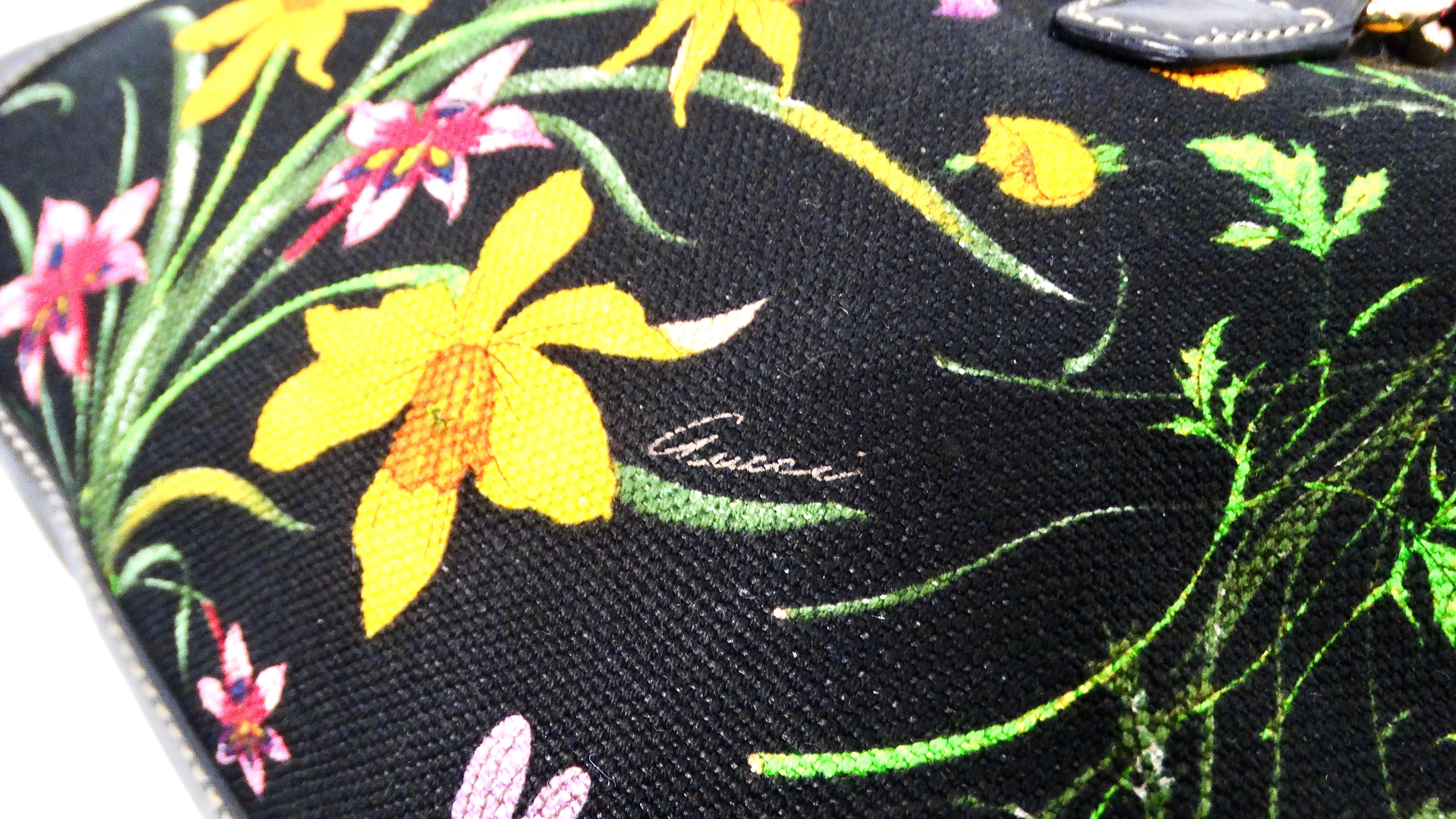 Gucci Large Flora Print Canvas & Black Leather Jackie Hobo Bag For Sale 4