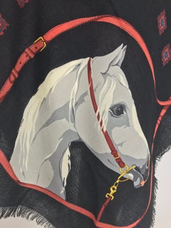 Gucci Large Horse Head Wool Challis Shawl 1990s