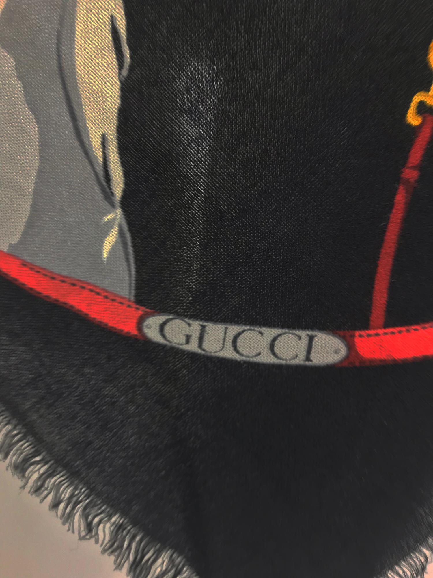 Gucci Large Horse Head Wool Challis Shawl 1990s In Good Condition In West Palm Beach, FL