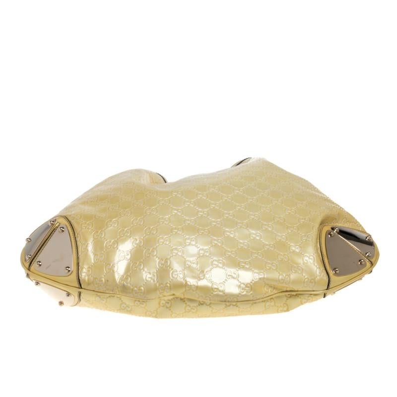 Donna Gucci Large Indy in giallo/bianco Guccissima Patent Leather Hobo
