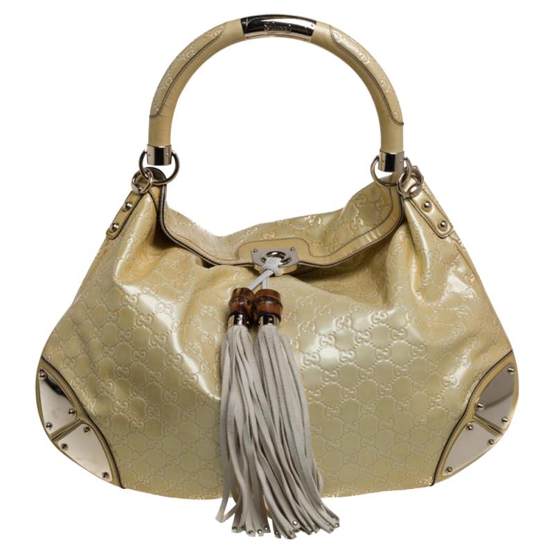Gucci Large Indy in Yellow/White Guccissima Patent Leather Hobo