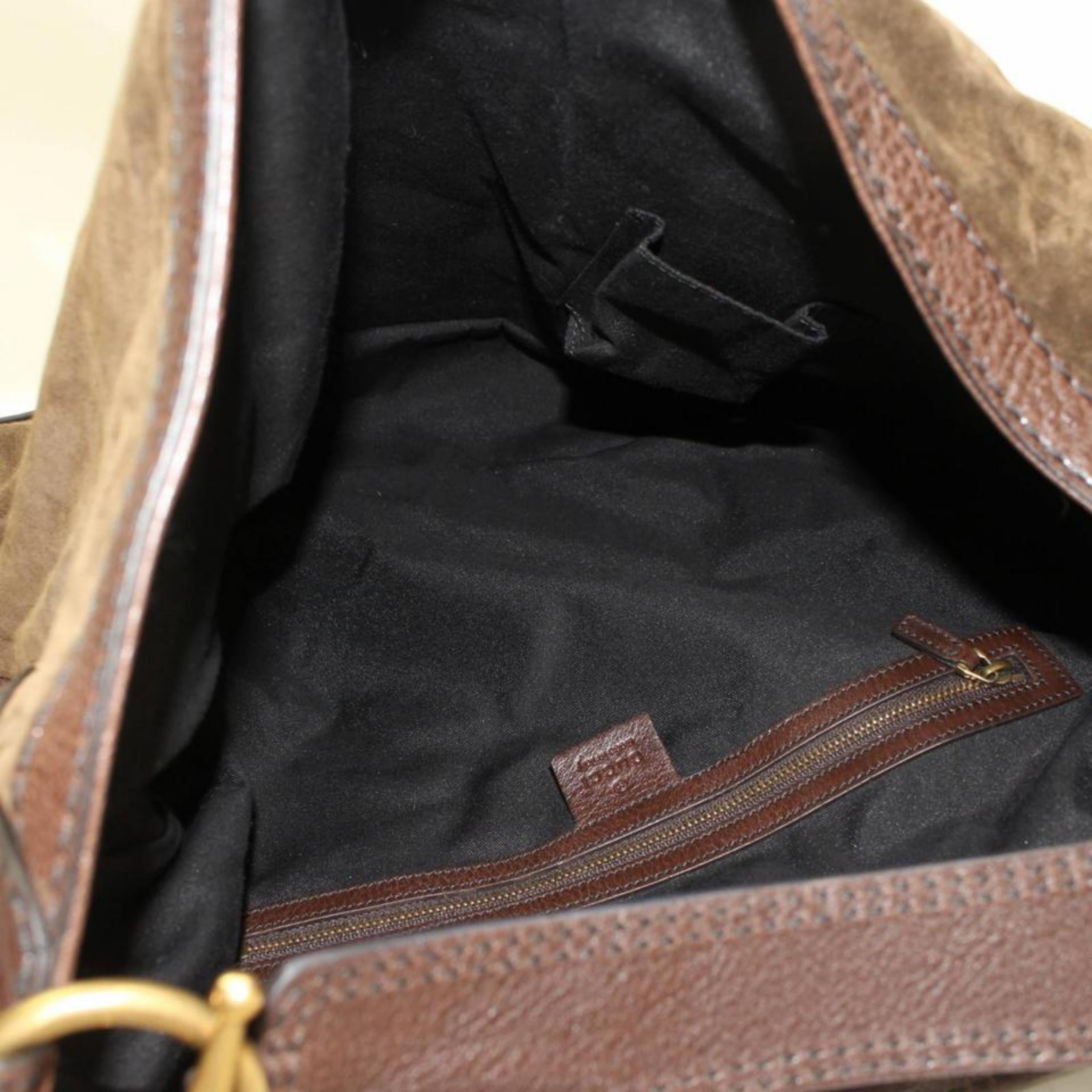 Black Gucci Large Jockey Hobo 868202 Brown Suede Leather Shoulder Bag For Sale