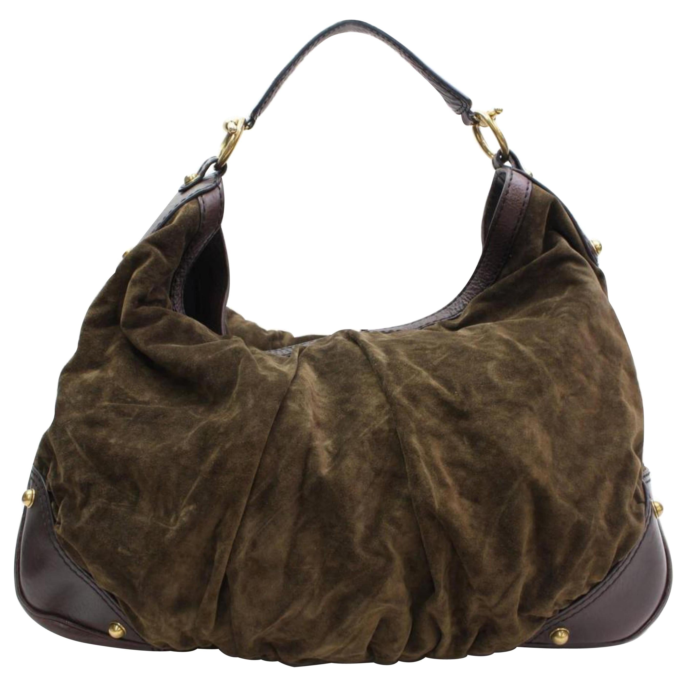 Gucci Large Jockey Hobo 868202 Brown Suede Leather Shoulder Bag For Sale