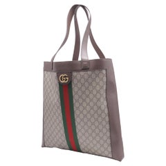 Gucci Large Ophidia GG Tote Bag in Brown Coated Canvas