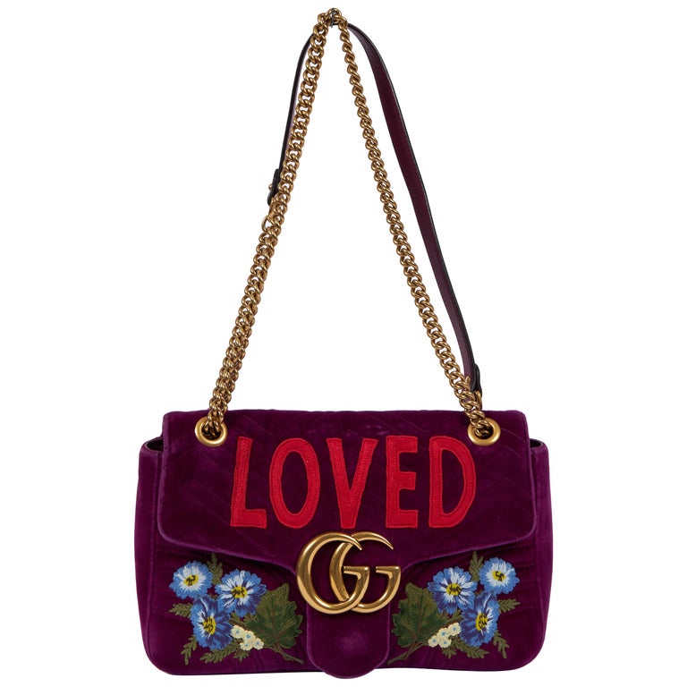 Gucci - Grand sac Marmont en velours violet LOVED sur 1stDibs