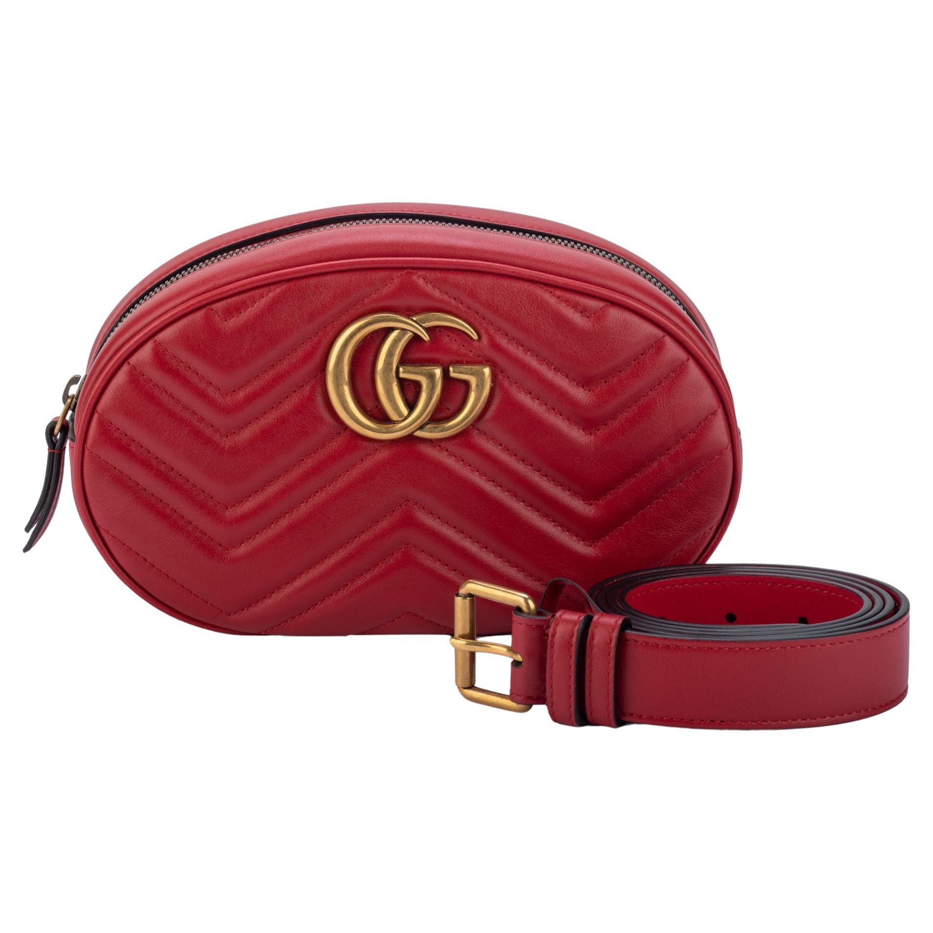 Gucci Red Leather Retro Print GUCCI Belt Bag - Yoogi's Closet