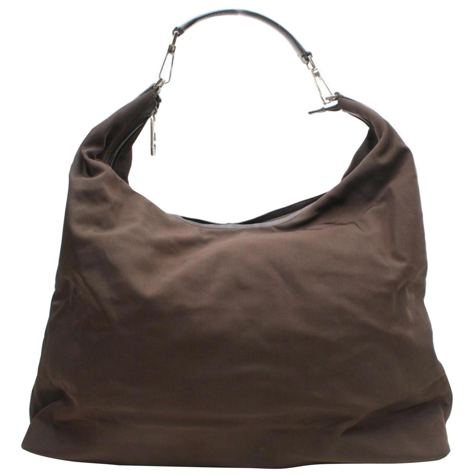 Gucci Large Signature Hobo 870107 Brown Nylon Shoulder Bag For Sale