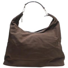 Vintage Gucci Large Signature Hobo 870107 Brown Nylon Shoulder Bag