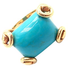 Gucci Large Turquoise Horsebit Yellow Gold Ring