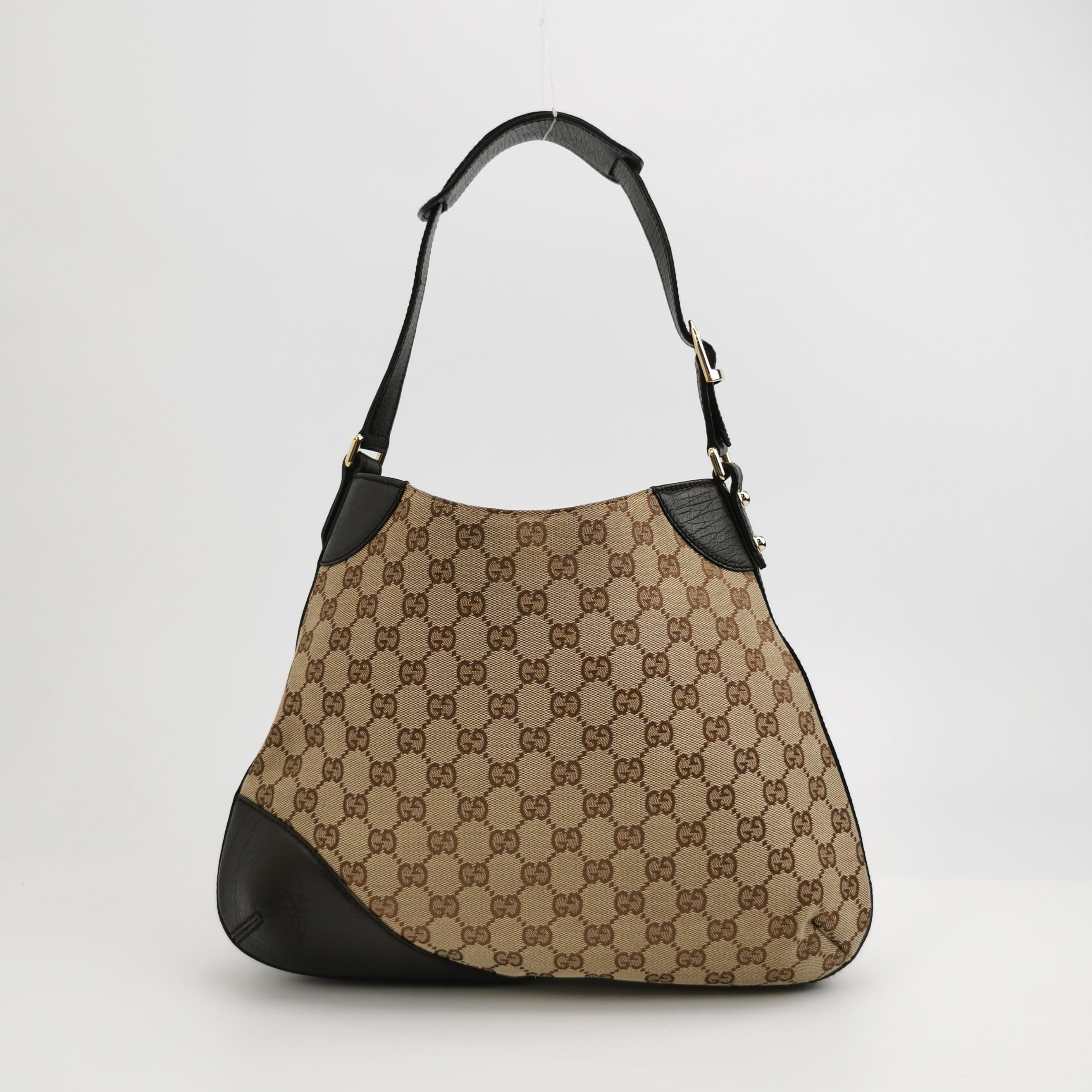 Bolso de hombro grande vintage marrón con monograma y herradura lateral de cuero de Gucci Marrón en venta