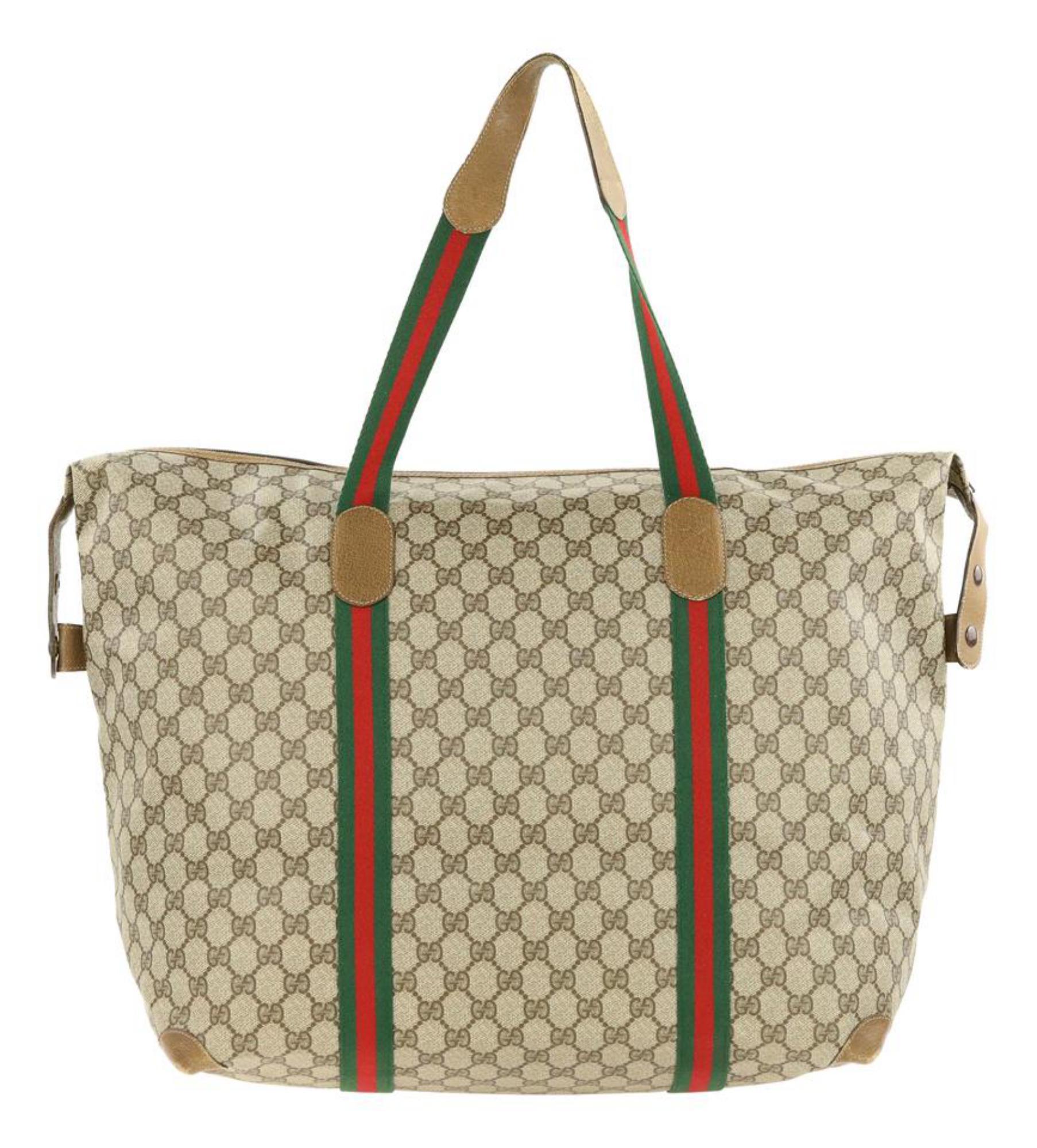 Gucci Large Web Gg Brown Coated Canvas Tote 24729021 In Fair Condition In Forest Hills, NY