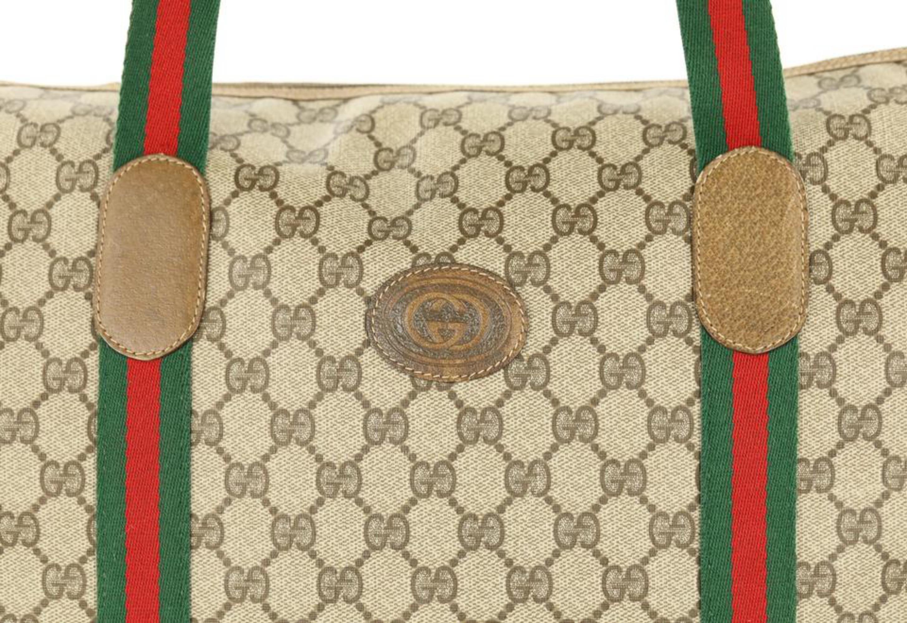 Women's Gucci Large Web Gg Brown Coated Canvas Tote 24729021