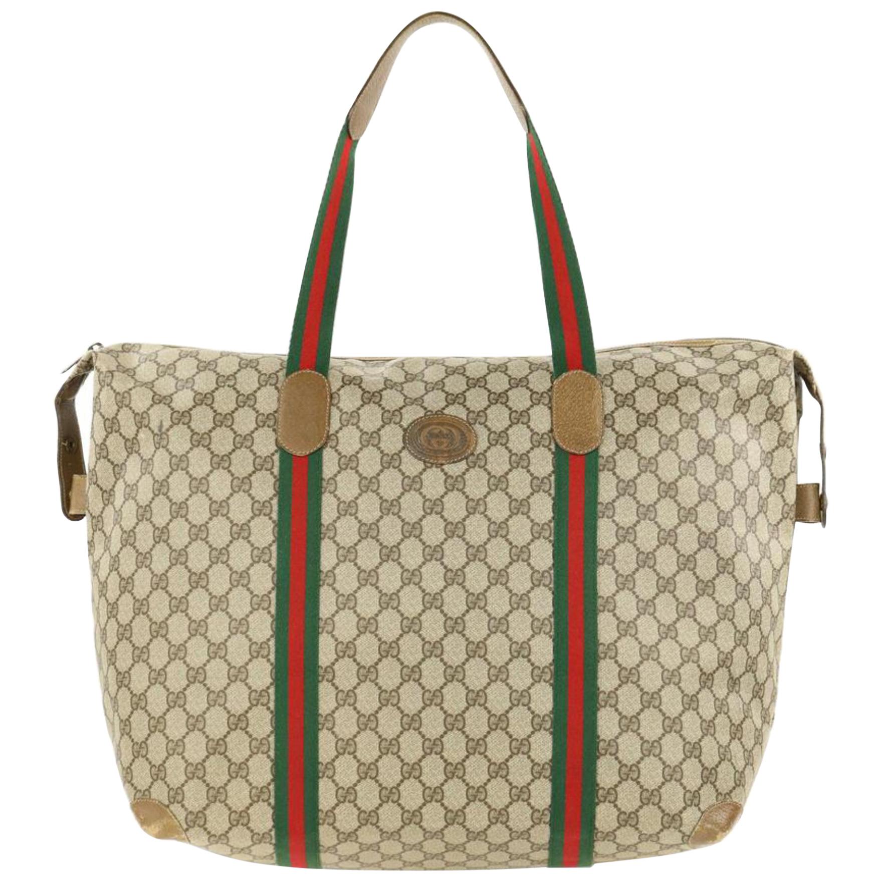Gucci Large Web Gg Brown Coated Canvas Tote 24729021