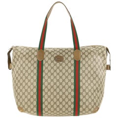 Vintage Gucci Large Web Gg Brown Coated Canvas Tote 24729021
