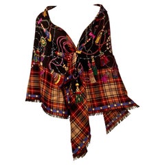 Gucci Large Wool and Silk Shawl Braid and Tassel Design with Deep Plaid Border