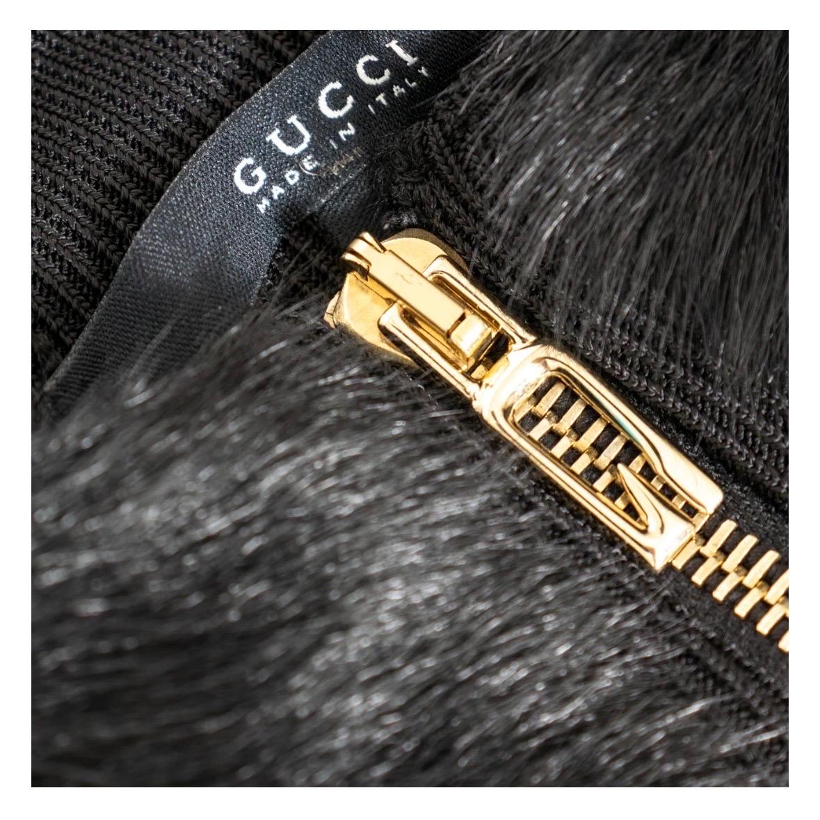 Gucci Late 90s Black Knit and Fur Zippered Cardigan For Sale 8