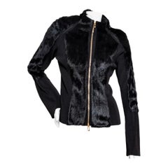 Gucci Late 90s Black Knit and Fur Zippered Cardigan