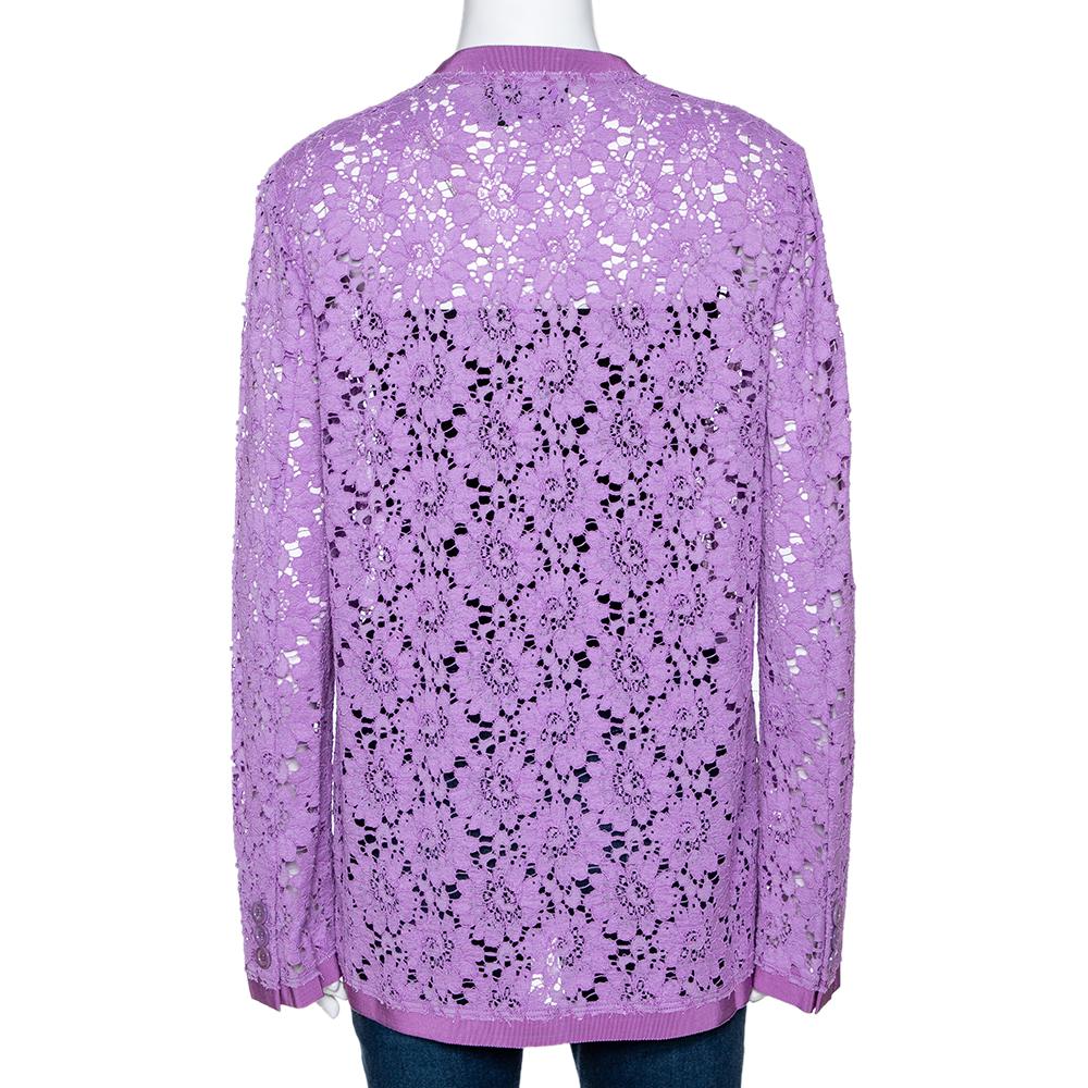 Purple Gucci Lavender Floral Corded Lace Button Front Jacket M