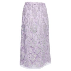 Gucci Lavender Floral Crystal Embellished Lace Maxi Skirt S